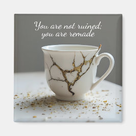 Imán inspirador de taza de té rota agrietada