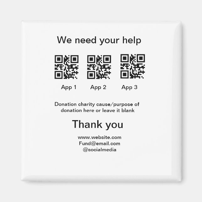 Imán Instrucciones para la recolección de donaciones: a (Frente)