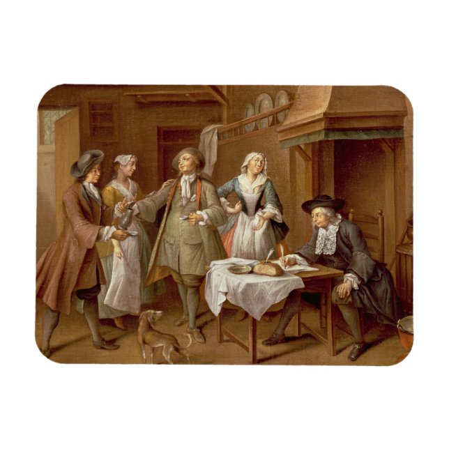 Imán Interior de una cocina con figuras que degustan el (Horizontal)