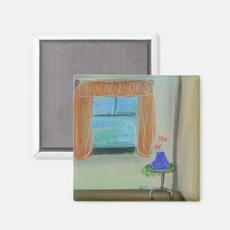 Imán Interior Dulce Con Cortinas Naranjas Arte Original