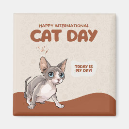 Imán International Cat Day Sphynx Celebration Art