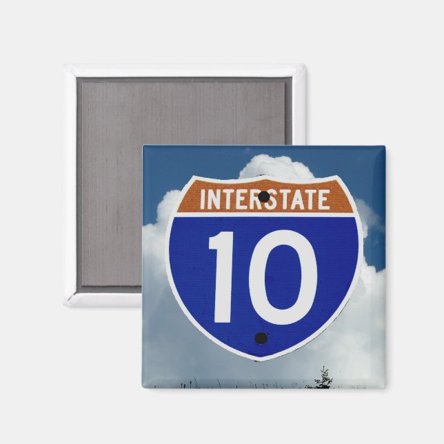 Imán Interstate 10 Highway Shield, Clouds and Sky (Anverso/Reverso)