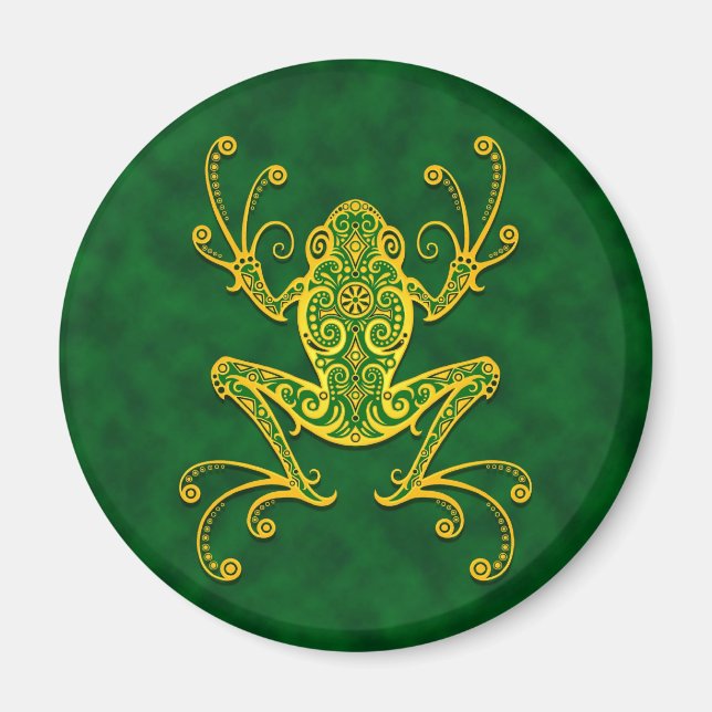 Imán Intrincada Rana del Árbol Verde Dorado (Frente)
