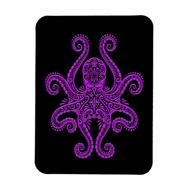 Imán Intrincado pulpo morado sobre negro (Vertical)