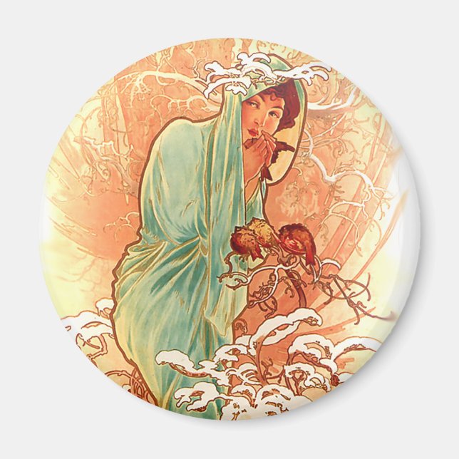 Imán Invierno - Alphonse Mucha Art Nouveau (Frente)