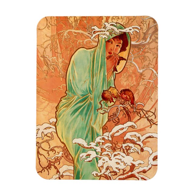 Imán Invierno Art Nouveau de Alphonse Mucha (Vertical)