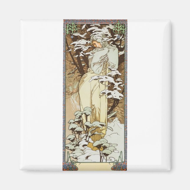 Imán Invierno de Alphonse Mucha (Frente)