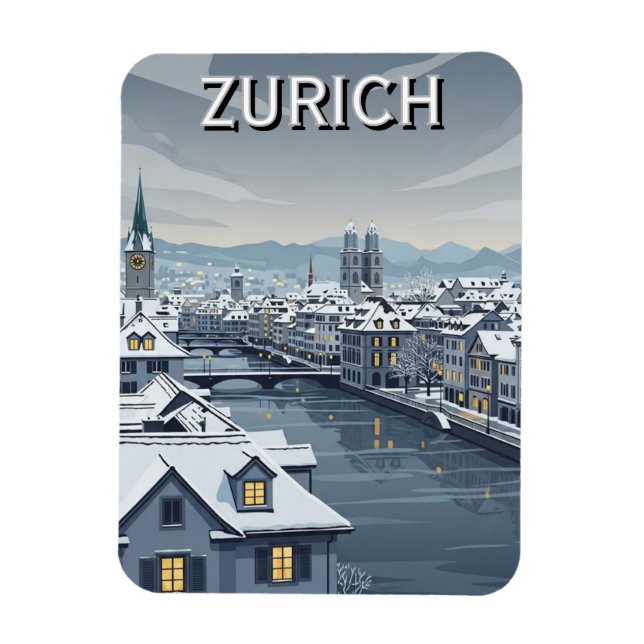 Imán Invierno en Zurich Suiza Viajes (Vertical)