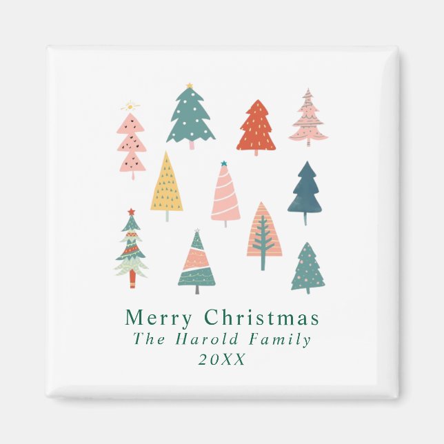 Imán Invierno moderno Verdes vacaciones de árboles navi (Frente)