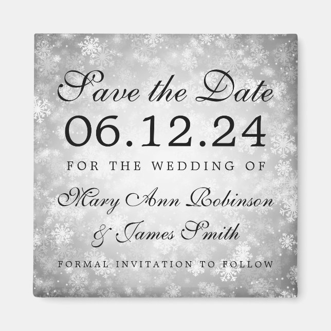 Imán Invierno Plateado Wonderland Winter Save The Date (Frente)