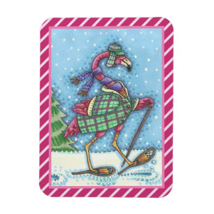 IMÁN INVIERNO SNOWSHOES PINK FLAMINGO MAGNET