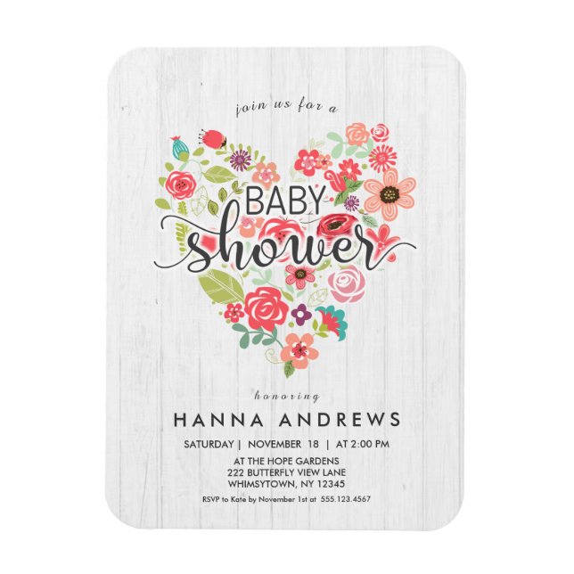Imán Invitación a Baby Shower de Chica de la madera bla (Vertical)