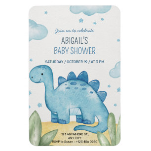 Imán Invitación a Baby Shower de Dinosaurio Azul para N