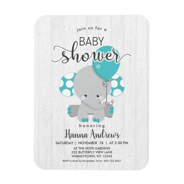 Imán Invitación a Baby Shower de Elefante Verde azulado (Vertical)