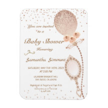 Invitación a Baby Shower de Rosa Gold Purpurinoso 