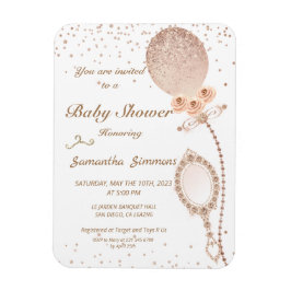 Imán Invitación a Baby Shower de Rosa Gold Purpurinoso 