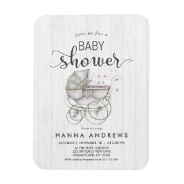 Imán Invitación a Baby Shower del Chica de madera blanc