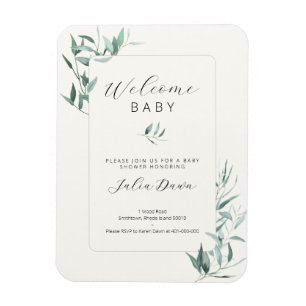 Imán Invitación a Baby Shower neutra por género leafy