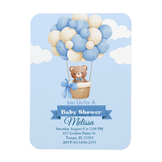Imán Invitación a Baby Shower para el oso bebé (Vertical)