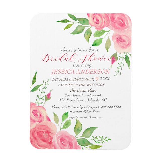Imán Invitación a ducha de novia floral rosa Roses flor (Vertical)