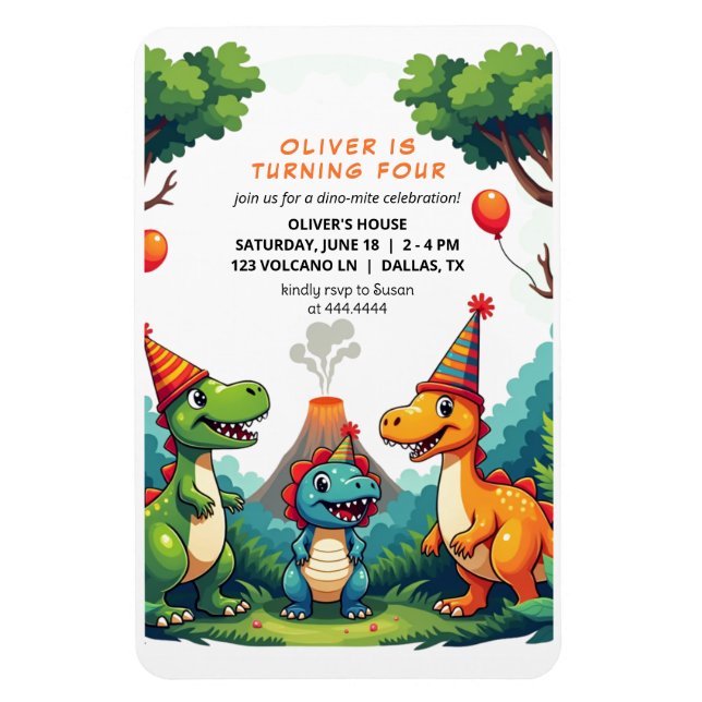 Imán Invitación a fiesta de cumpleaños de dinosaurio im (Vertical)