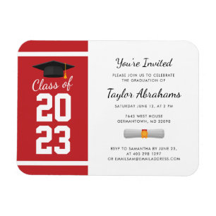 Imán Invitación a graduación de Graduado Blanco Rojo 20