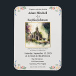 Imán Invitación a la boda acuarela de la iglesia tradic<br><div class="desc">Este diseño de acuarela tradicional de la Iglesia con decoración floral llama la atención,  con un cuadro en su centro,  pero con una acuarela de una iglesia. ¡Edita tus nombres,  y la fecha y estás bien! Sin embargo,  si lo desea,  también puede editar el texto.</div>