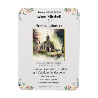 Imán Invitación a la boda acuarela de la iglesia tradic