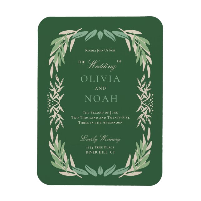 Imán Invitación a la boda con marco de vegetación moder (Vertical)