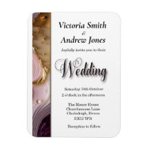 Invitación a la boda crema, dorada y rosada