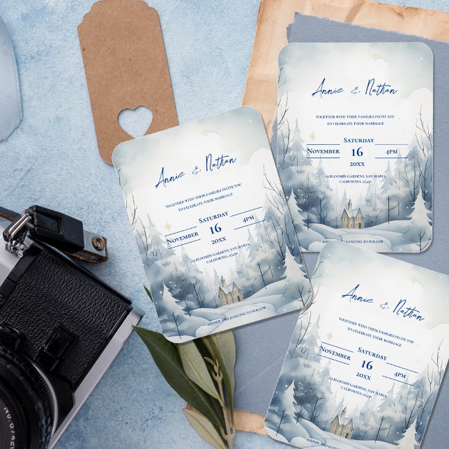 Imán Invitación a la boda de invierno en un paisaje de  (Cute Snowy Landscape Winter Wedding Invitation Magnet)