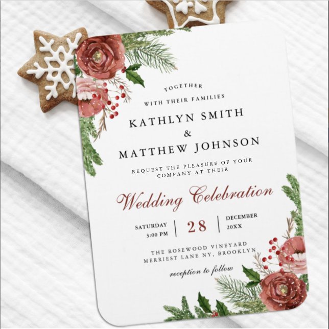 Imán Invitación a la boda de Terracota Floral Pine Boug (Subido por el creador)