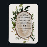 Imán Invitación a la boda de una granja de follaje rúst<br><div class="desc">Invitación a una rebanada de madera rústica boda. Con hermosos detalles de acuarela. Esta moderna invitación a la boda le permitirá fijar el estilo de su gran día.</div>