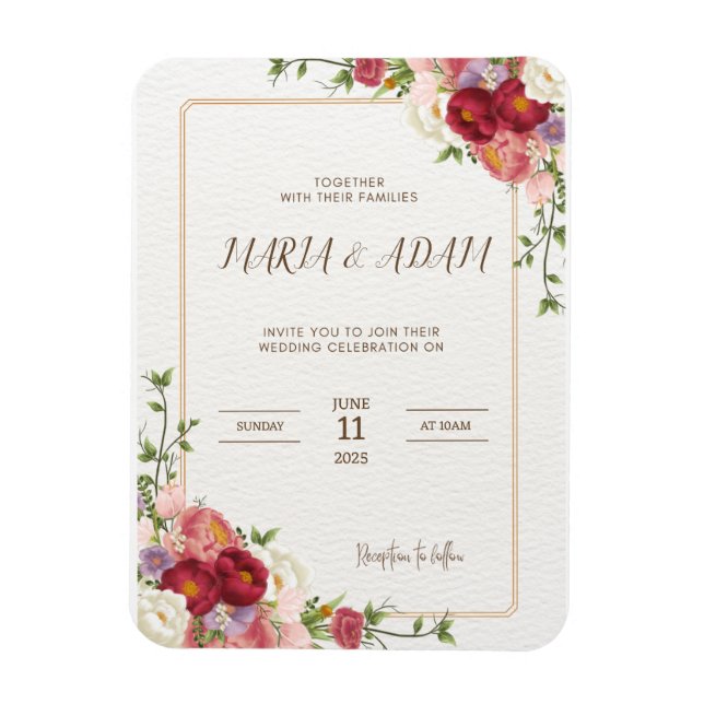 Imán Invitación a la boda floral de Boho Neutral Rústic (Vertical)