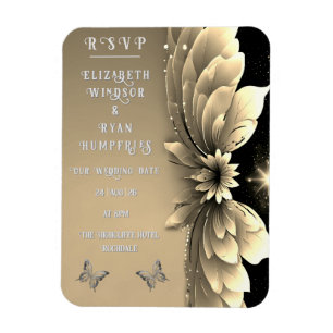 Imán Invitación a la Boda Floral de Oro Metálico Modern