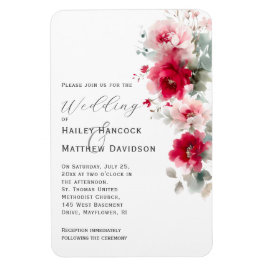 Imán Invitación a la boda floral rosada y roja Rosa