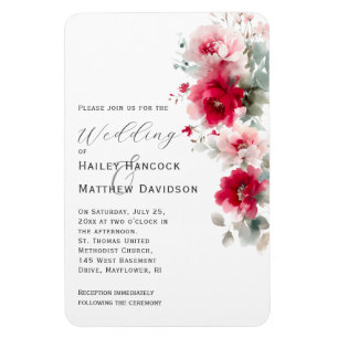 Imán Invitación a la boda floral rosada y roja Rosa