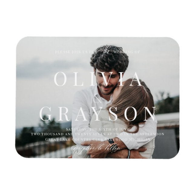 Imán Invitación a la boda refinada con foto moderna (Horizontal)