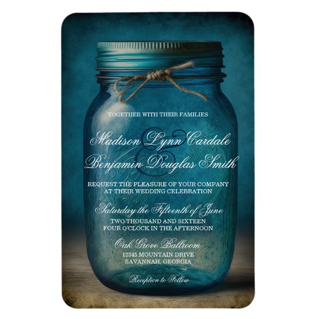Imán Invitación a la boda rural de Mason Jar, de vidrio (Vertical)