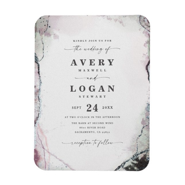 Imán Invitación a la boda verde y púrpura de Lilac etér (Vertical)