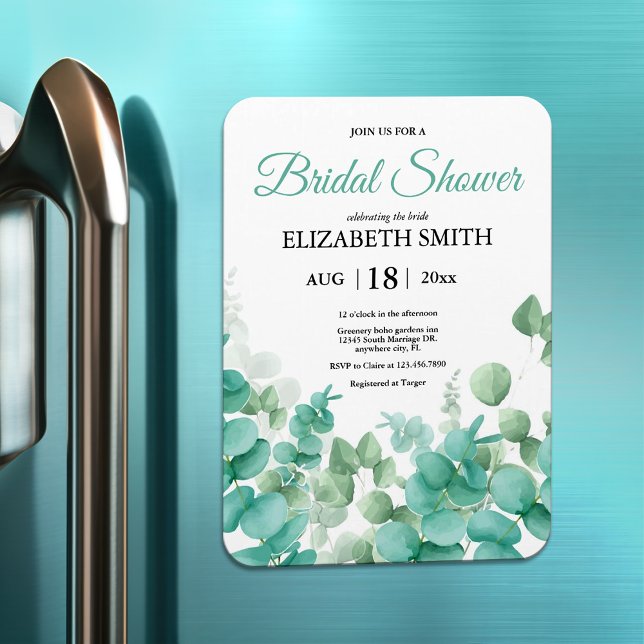 Imán Invitación a la ducha de novia Eucalyptus moderno (Subido por el creador)