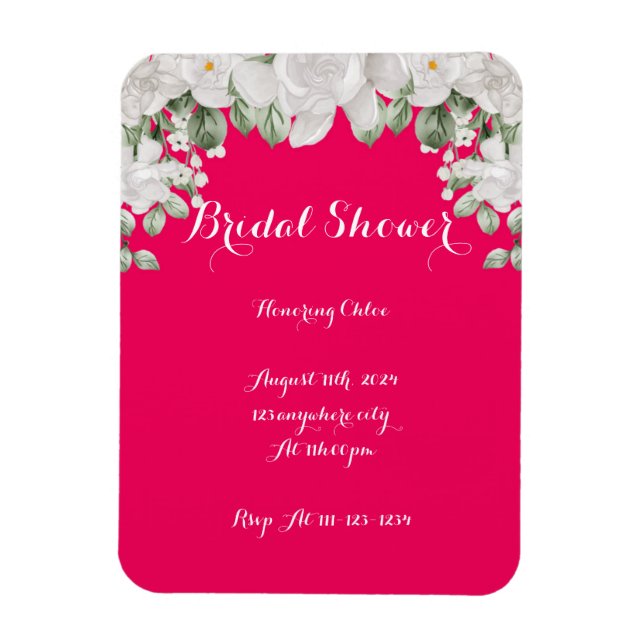Imán invitación a la ducha de novia rosa (Vertical)