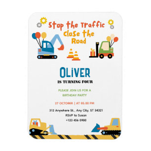 Imán Invitación a la fiesta de cumpleaños de la constru