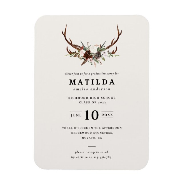 Imán Invitación a la fiesta de graduación de la antler  (Vertical)