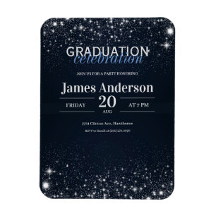 Imán Invitación a la graduación en negro y plata