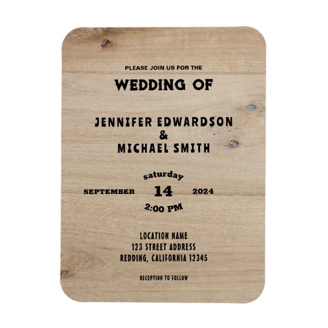 Imán Invitación a una boda rústica en un país de madera (Vertical)