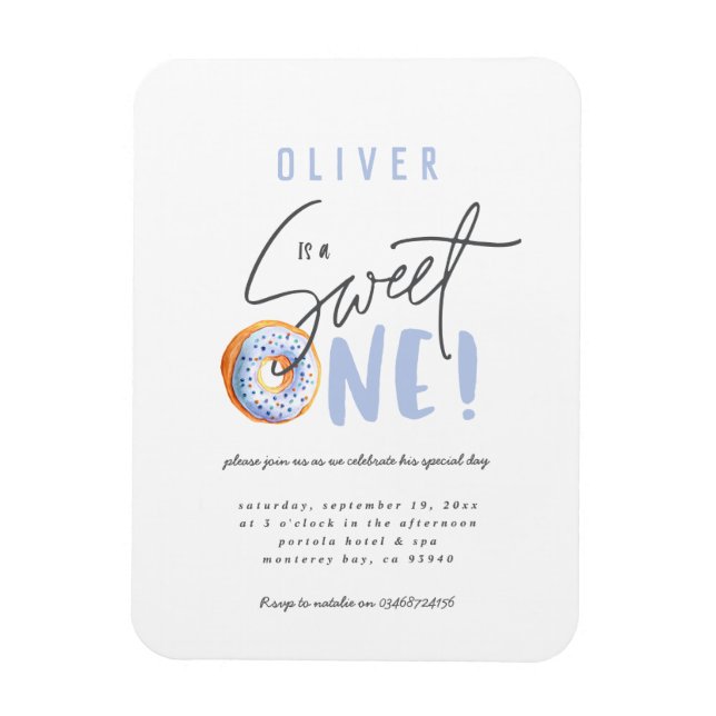 Imán Invitación a una fiesta de cumpleaños de donut dul (Vertical)