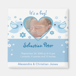 Imán Invitación azul del nacimiento del bebé de la fo