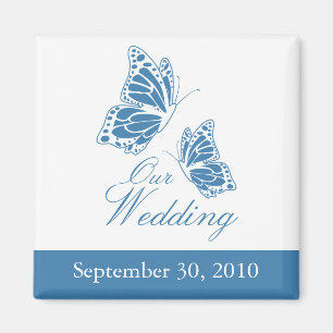 Imán Invitación azul simple de la boda de la mariposa