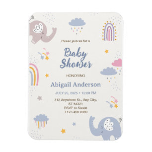 Imán Invitación Baby Shower al Elefante Adorable Rainbo